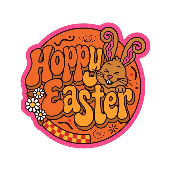 Hoppy Easter Winking Bunny Pink Badge