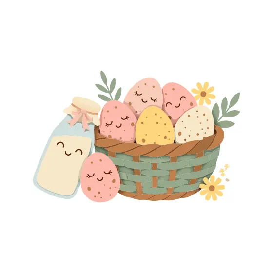 Green Basket With Eggs and Flowers