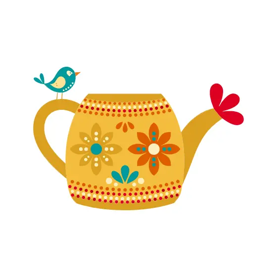 Folk Flower Watering Can With Bird