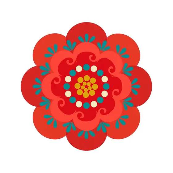 Red Folk Art Peony Mandala