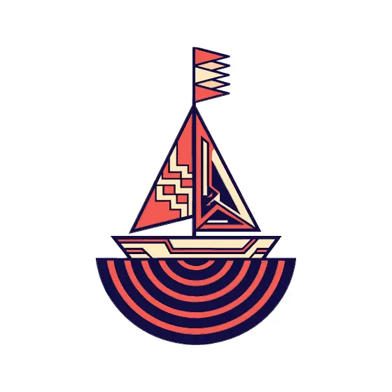 Retro Sailboat With Coral Sea Stripes