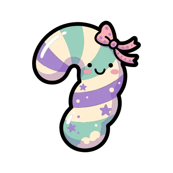 Mint Candy Cane With Star Accents