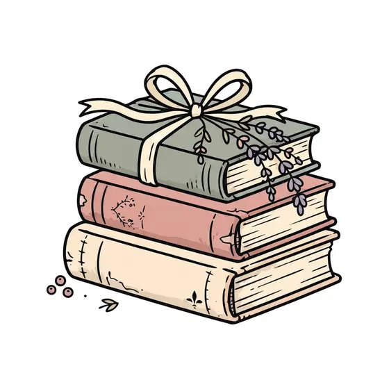 Green Book Stack With Lavender Vines