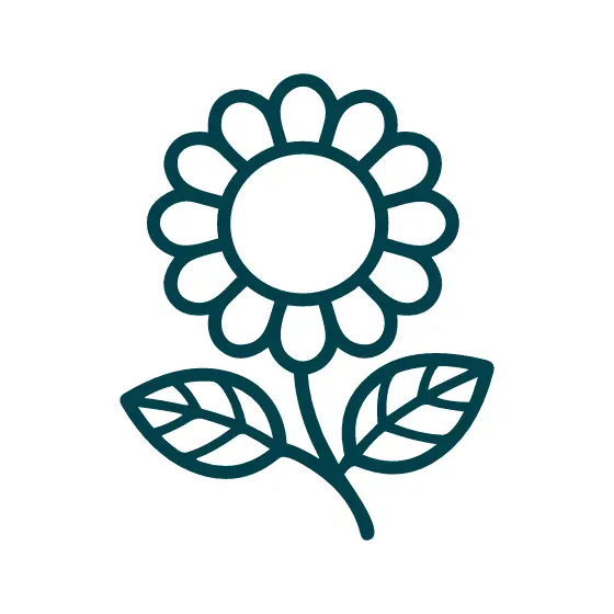 Teal Sunflower With Two Leaves