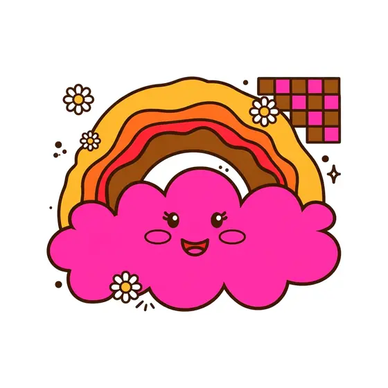 Pink Cloud With Brown Striped Rainbow