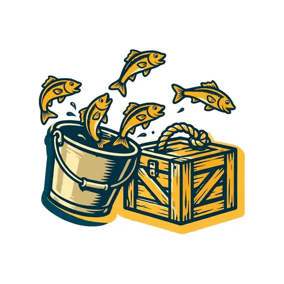 Minnows Jumping From Bucket, Crate With Handle