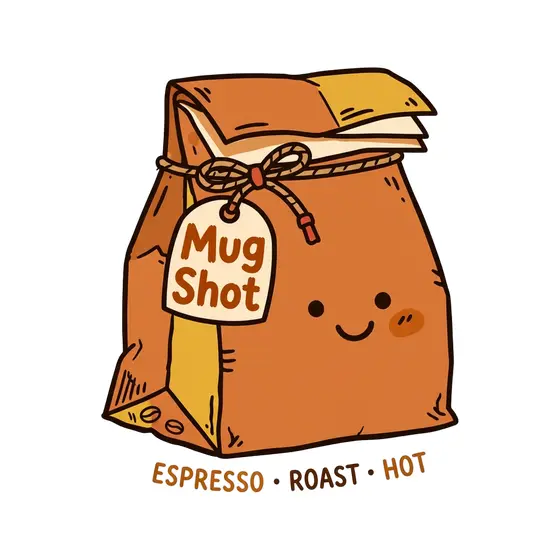 Smiling Coffee Bag With Mug Shot Tag