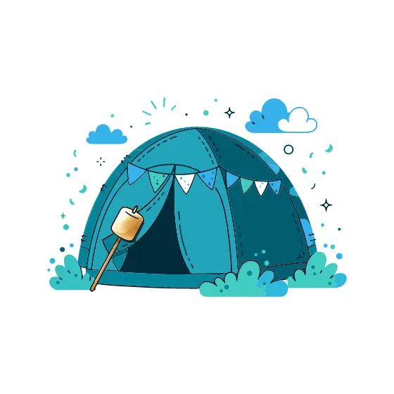 Teal Camper Tent With Marshmallow Stick