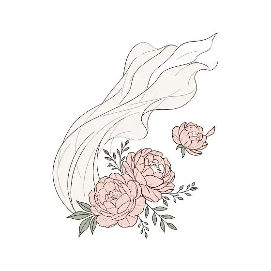 Flowing Veil With Peony Bouquet