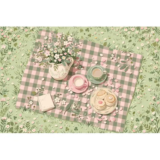 Overhead Blush Sage Picnic Scene