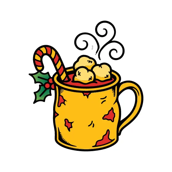 Yellow Mug With Candy Cane and Marshmallows