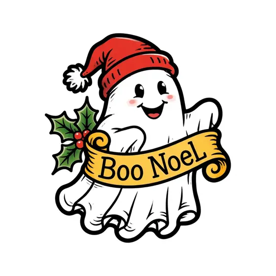 Cheerful Ghost With Red Santa Hat