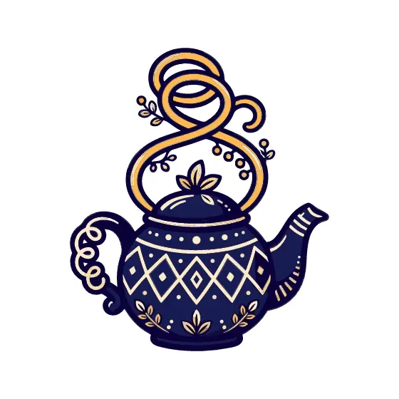 Navy Teapot With Leafy Golden Swirls
