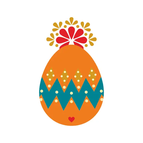 Orange Folk Easter Egg With Flower