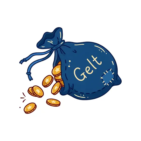Blue Gelt Bag With Patch and Scattered Coins
