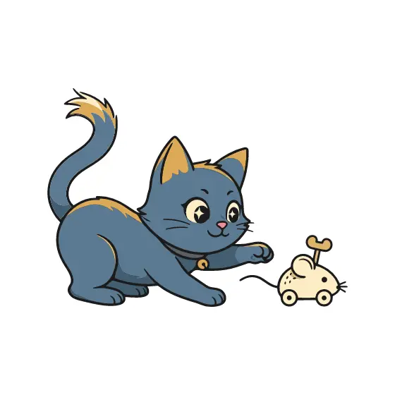Blue Cat Pouncing on Cream Toy Mouse