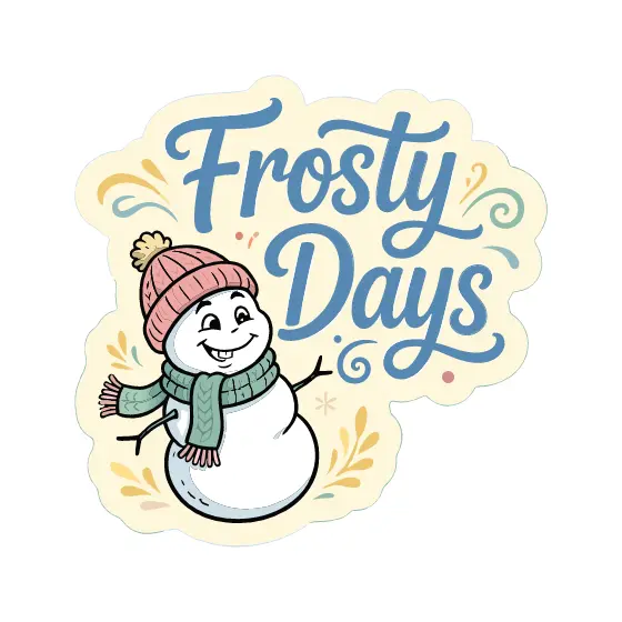 Frosty Days Sticker With Blue Script And Green Scarf