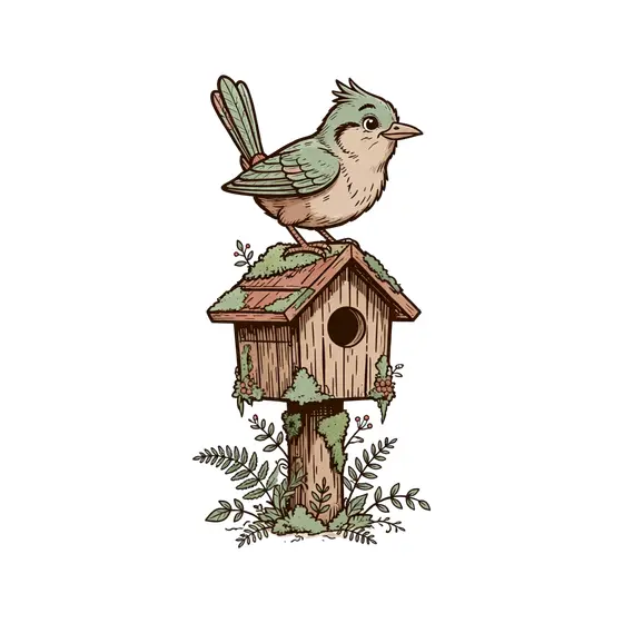 Cheeky Wren On Mossy Birdhouse