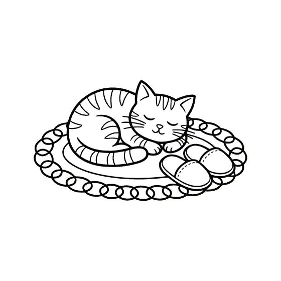Sleeping Tabby Cat on Braided Rug