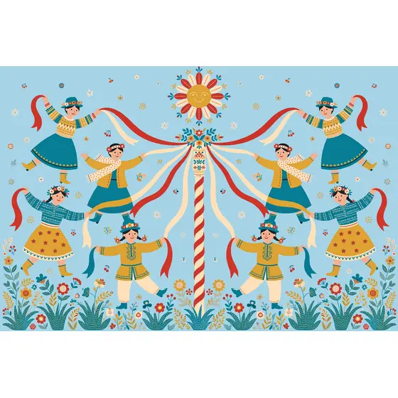 Midsummer Maypole Dance With Folk Dancers