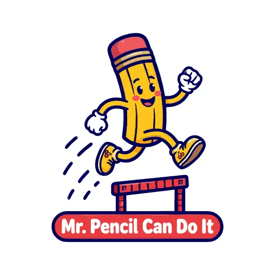 Cheerful Pencil Leaping Over Hurdle