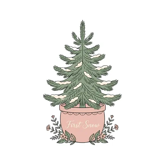 Snow-Dusted Pine in Blush Pot