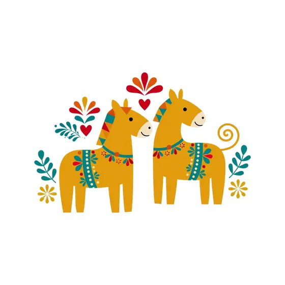 Two Mustard Folk Horses Side By Side