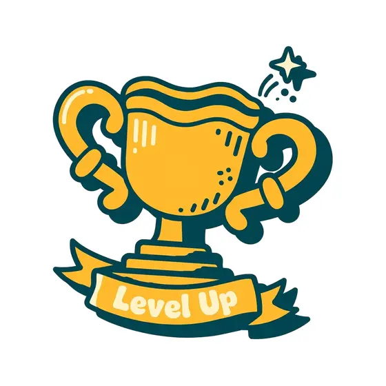 Lopsided Golden Trophy With Level Up Ribbon