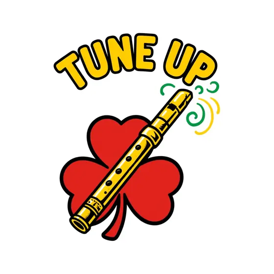 Gold Tune Up Lettering With Red Shamrock
