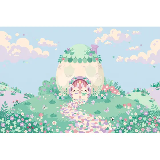 Egg-Shaped Cottage With Bunnies on Hill