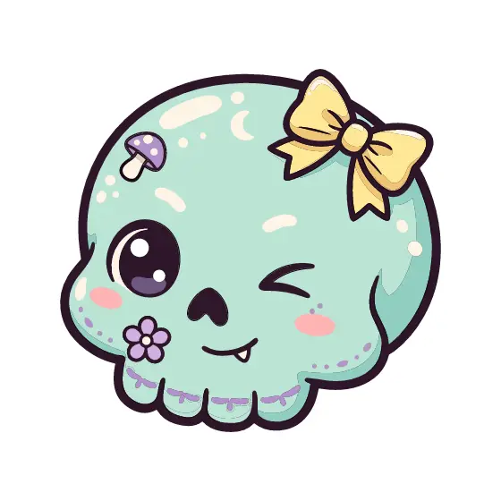 Mint Winking Skull With Yellow Bow
