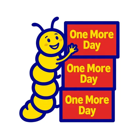 Caterpillar Climbing Stack of One More Day Blocks