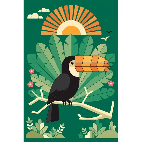 Toucan on Branch with Half-Sun