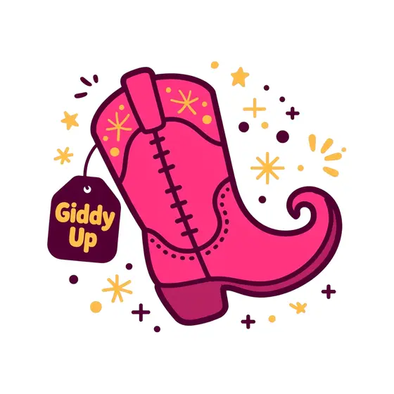 Pink Cowboy Boot With Giddy Up Tag