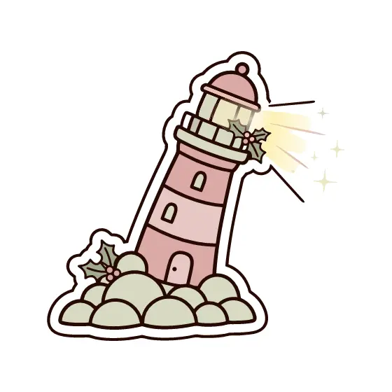 Leaning Pink Lighthouse With Holly