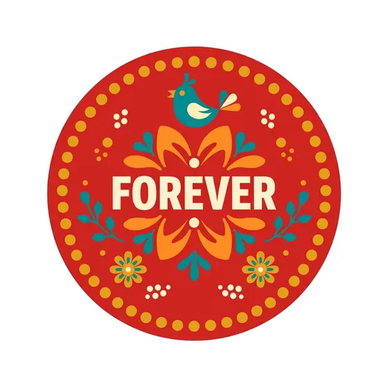 Red Forever Badge With Orange Blossoms