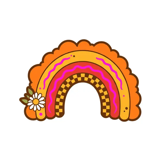 Orange Groovy Rainbow With Daisy