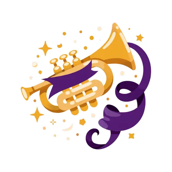 Brass Trumpet With Purple Banner