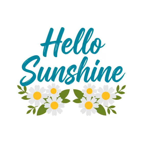 Hello Sunshine Teal Brush Script with Daisies