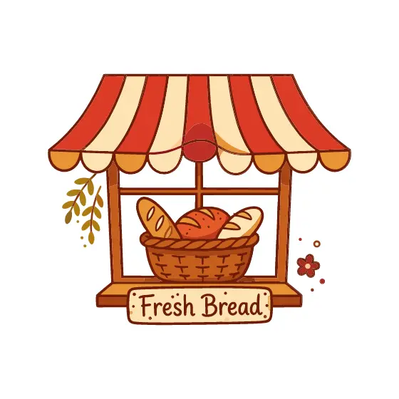 Striped Red Awning Fresh Bread Stall