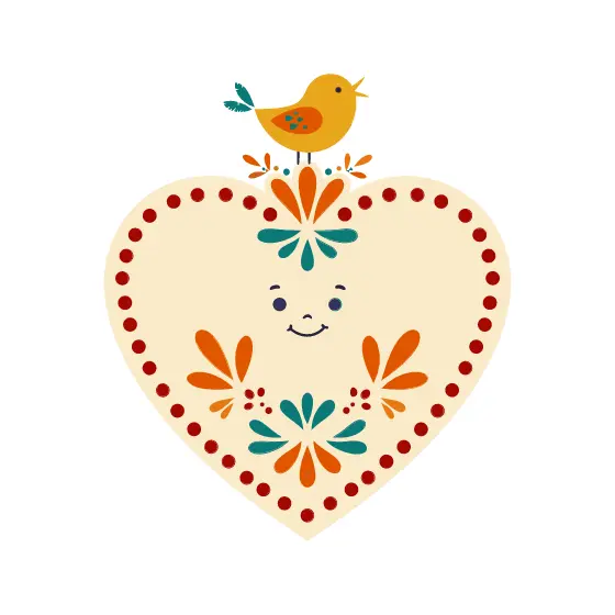 Cream Heart With Chirping Bird