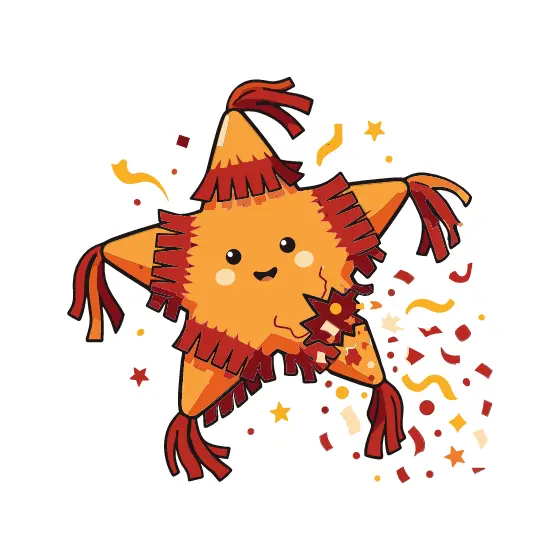 Orange Piñata Star With Confetti Burst
