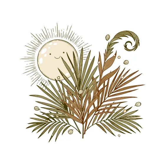 Sun With Rays and Scattered Seeds