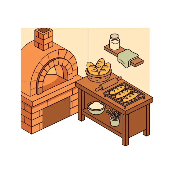 Isometric Brick Oven Bakery Kitchen