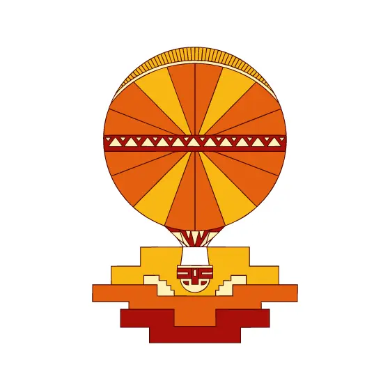 Mid-Century Hot Air Balloon Over Stepped Clouds
