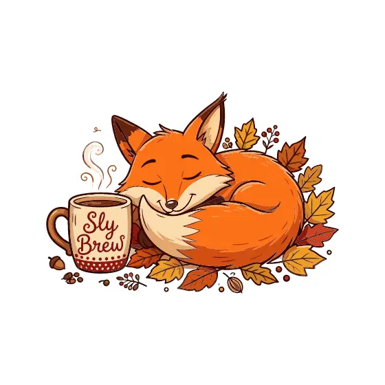 Curled Fox Beside Steaming Mug