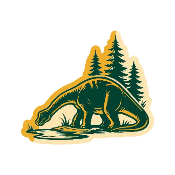 Brachiosaurus Drinking at Pond in Cream