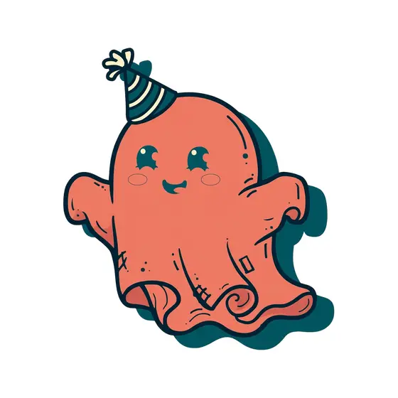 Coral Ghost Wearing Striped Party Hat