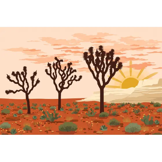 Three Joshua Trees at Desert Sunrise