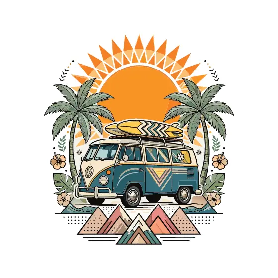 Geometric Surf Van with Palm Trees